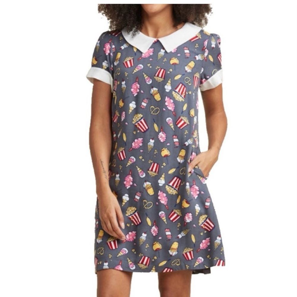 Modcloth Charcoal Dress with Carnival Snack Print